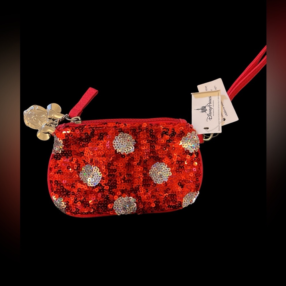 NWT Disney Parks Minnie Mouse Red Sequin Polka Dot Wristlet Gift Christmas Purse - Picture 6 of 6